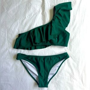 Cupshe one shoulder green bikini size small